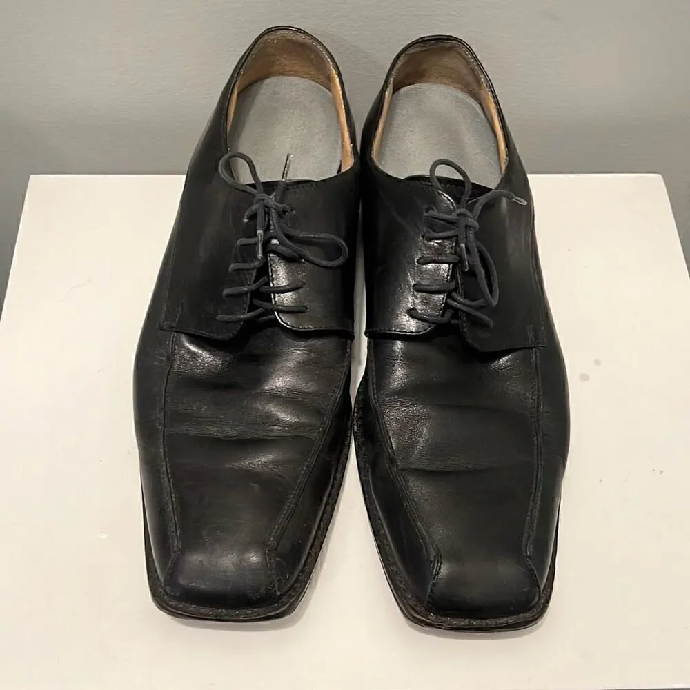 Pronto Uomo Men's Black Square Toe Lace Up Leather Oxford Shoes Size 10